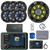 Kicker KMC5 Marine Bluetooth USB/AUX Gauge Style Receiver W/Controller + Cover, 6x 6.5" RGB LED Speakers W/Charcoal Grilles + LED Controller, 12" Subwoofer W/Charcoal Grille, Amp W/Kit, Antenna, Wire