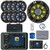 Kicker KMC5 Marine Bluetooth USB/AUX WB AM/FM Gauge Style Receiver W/Controller + Cover, 8x 6.5" RGB LED Speakers W/Charcoal Grilles + LED Controller, Sub W/Charcoal Grille, Amp W/Kit, Antenna, Wire