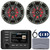 Kicker 51KMC4 3" LCD Marine Bluetooth Weather-Resistant Gauge-Style AM/FM WB/USB/AUX Receiver W/Cover, 2x 6.5" 195W Max Power RGB LED Coaxial Speakers W/Charcoal Grille, Antenna, 3x Speaker Wire
