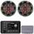 Kicker 51KMC4 3" LCD Marine Bluetooth Weather-Resistant Gauge-Style AM/FM WB/USB/AUX Receiver W/Cover, 2x 6.5" 195W Max Power RGB LED Coaxial Speakers, 2x 6.5" Charcoal Grille for Kicker Speaker