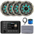 Kicker 51KMC4 3" LCD Marine Bluetooth Weather-Resistant Gauge-Style AM/FM WB/USB/AUX Receiver W/Cover, 4x 8" 300W Max Power RGB LED Boat Speakers W/Silver Grille, 22" AM/FM Antenna, Speaker Wire