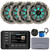 Kicker 51KMC4 3" LCD Marine Bluetooth Weather-Resistant Gauge-Style AM/FM WB/USB/AUX Receiver W/Cover W/Remote Control, 4x 8" 300W Max Power RGB LED Boat Speakers W/Silver Grilles, Antenna, Wire