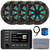 Kicker 51KMC4 3" LCD Marine Bluetooth Weather-Resistant Gauge-Style AM/FM WB/USB/AUX Receiver W/Cover, 4x 8" 300W Max Power RGB LED Boat Speakers W/Charcoal Grilles, AM/FM Antenna, Speaker Wire