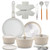 NutriChef 18-Piece Ceramic Cookware Set with Detachable Handles, Non Stick Pots and Pans, PTFE-Free Natural Ceramic Coating, Space-Saving Design, Oven & Stove Safe, Includes Utensils, Cream