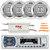 Pyle PLMRB29W Single DIN Marine Bluetooth USB/AUX MP3 Player AM/FM Radio In-Dash Stereo White Receiver, 4x 6.5" 400W Max 2-Way Water Resistant Boat Silver Speakers, 4-Channel Amplifier, Pry Tool Set