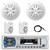 Pyle PLMRB29W Single DIN Marine Bluetooth USB/AUX MP3 Player AM/FM Radio In-Dash Stereo White Receiver, 2x 6.5'' 120W Dual Cone Speakers, 2x 5.25" 500W Max Indoor/Outdoor Speakers, Radio Antenna