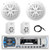 Pyle PLMRB29W Single DIN Marine Bluetooth USB/AUX MP3 Player AM/FM Radio In-Dash Stereo White Receiver, 2x 6.5'' 120W Dual Cone Speakers, 2x 4" 300W Max Indoor/Outdoor White Speakers, Radio Antenna