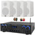 Pyle PDA77BU 4-Channel Bluetooth MP3/USB/SD/RCA/AUX FM Radio Home Theater Receiver, 4x 6.5” 240 Watt Max Power 2-Way HiFi Home Theater Bookshelf White Speakers, 50 Feet Speaker Wire, Banana Plugs