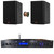 Pyle PDA7BU Bluetooth USB/AUX MP3 Player SD FM Home Theater Audio Black Amplifier Receiver, 2x 5.25” 200W Max Power 2-Way HiFi Home Theater Bookshelf Black Speakers, 50 Feet 16 Gauge Speaker Wire