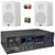 Pyle PT272AUBT High-Power 300 Watt Max AM/FM Radio Bluetooth Home Theater Amplifier Receiver, 2x 6.5” 240W Peak Power 2-Way HiFi Home Theater Bookshelf White Speakers, Speaker Wire, Banana Plugs