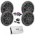 4x Dual Pyle PLMR6KB 6.5'' 2000W Max Power 2-Way Water Resistant Full Range Stereo Marine Black Speakers w/Built-in Tweeters, 4-Channel Amplifier w/8-Gauge Wiring Kit + Quick Disconnect Power Block