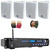 Pyle P3201BT 3000 Watt Bluetooth USB MP3 Player AM/AM Radio Hybrid Multi-Channel Stereo Amplifier Receiver, 4x 4" 200 Watt Max Power 3-Way Indoor/Outdoor White Speakers, Banana Plugs, Speaker Wire