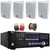 Pyle PD3000BA 3000W Bluetooth USB MP3 Player AM/FM Radio Home Theater Pre-Amplifier Receiver, 4x Dual Electronics 4" 200 Watt Max Power 3-Way Indoor/Outdoor White Speakers, Banana Plugs, Speaker Wire