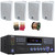 Pyle PD3000BAH 4 Channel 4000W Wireless Bluetooth USB DVD Player FM Radio Home Audio Stereo Amplifier Receiver, 4x 4" 200W Max 3-Way Indoor/Outdoor White Speakers, Banana Plugs, Speaker Wire