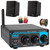 Pyle PDA20BT Desktop Bluetooth Class D 2-Channel Mini Blue Home Audio Compact Stereo Amplifier Receiver, 2x 6.5" 150W Max 2-Way Full-Range Indoor/Outdoor Black Speakers, Banana Plugs, Speaker Wire