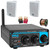 Pyle PDA20BT Desktop Bluetooth Class D 2-Channel Mini Blue Home Audio Compact Stereo Amplifier Receiver, 2x 4" 200 Watt Max Power 3-Way Indoor/Outdoor White Speakers, Banana Plugs, Speaker Wire