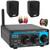 Pyle PDA20BT Desktop Bluetooth Class D 2-Channel Mini Blue Home Audio Compact Stereo Amplifier Receiver, 2x 3.5" 300 Watt Max Power Indoor/Outdoor Black Waterproof Speakers, Banana Plugs, Speaker Wire