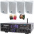 Pyle PDA4BU 200 Watt Wireless Bluetooth Multi-Channel Home Audio Stereo Amplifier Receiver, 4x Dual Electronics LU47PW 4" 200W Max Power 3-Way Indoor/Outdoor White Speakers, Banana Plugs, Speaker Wire