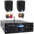 Pyle PDA5BU 200W Bluetooth USB FM Radio Stereo Mini Amplifier Receiver, 2x Pyle PDWR30B 3.5" 300 Watt Max Power Indoor/Outdoor Black Waterproof Speakers, Banana Plugs, 50 Feet 16 Gauge Speaker Wire
