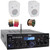 Pyle PDA5BU 200W Bluetooth USB FM Radio Stereo Mini Amplifier Receiver, 2x Pyle PDWR30W 3.5" 300 Watt Max Power Indoor/Outdoor White Waterproof Speakers, Banana Plugs, 50 Feet 16 Gauge Speaker Wire