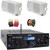 Pyle PDA5BU 200W Bluetooth USB FM Radio Stereo Mini Amplifier Receiver, 2x Pyle PLMR24 3.5'' 200 Watt Max Power 3-Way Weather Proof White Mini Box Speakers, Banana Plugs, 50 Feet Speaker Wire