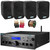 Pyle PDA612BU.5 Digital LCD Display Bluetooth USB MP3 Player FM Radio Amplifier Receiver, 4x Pyle PDWR30B 3.5" 300 Watt Max Power Indoor/Outdoor Black Waterproof Speakers, Banana Plugs, Speaker Wire