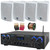 Pyle PDA77BU Bluetooth USB/AUX MP3 Player FM Radio Home Audio Amplifier Receiver, 4x Dual Electronics LU47PW 4" 200 Watt Max Power 3-Way Indoor/Outdoor White Speakers, Banana Plugs, Speaker Wire
