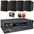 Pyle PT272AUBT Bluetooth USB AM/FM Radio 300 Watts Max Power Home Audio Theater Amplifier Stereo Receiver, 4x 6.5" 150W Max 2-Way Full-Range Indoor/Outdoor Black Speakers, Banana Plugs, Speaker Wire