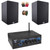 Pyle PTA4 Blue LED AUX CD/MP3 Player Mini Stereo Power Amplifier Receiver with Mic Inputs, 2x 6.5'' 240 Watt Max Power Home Theater Wooden Bookshelf Black Speakers, Speaker Wire, Banana Plugs