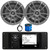 JBL R3500 Marine Bluetooth USB/AUX AM/FM Radio Weather-Resistant Digital Media Stereo Receiver w/Install Adaptor Plate, 2x 6.5" 180W Max 2-Way Multi-Element Gray Boat Speakers, Antenna, Speaker Wire