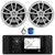 JBL R3500 Marine Bluetooth USB/AUX AM/FM Weather-Resistant Digital Media Stereo Receiver w/ Adaptor Plate, 2x 6.5" 225 Watt Max Power High-Performance White Speakers, Radio Antenna, Speaker Wire