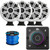 JBL AURA-BT-M Marine Bluetooth Compact High-Performance 2-Way Stereo Receiver, 4x Kicker 46KMFC65W 6.5" 195W Max Power RGB LED White Boat Tower Speakers w/White Grilles, 50 Feet 16 Gauge Speaker Wire