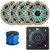JBL AURA-BT-M Marine Bluetooth Compact High-Performance 2-Way Stereo Receiver, 4x Kicker BKM84L 8" 300 Watt Max Power RGB LED Boat Audio Speakers w/White Grille, 50 Feet 16 Gauge Speaker Wire