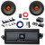2x JBL SHOCKWAVE150W65 6.5" 300 Watt Max Power Midrange Woofer Speakers, 4-Channel Class D 450W Max Power Amplifier w/ Kit + Booster Kit with Quick Disconnect Power Block, DSP Harness, Speaker Wire