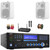 Pyle PD1000BA Bluetooth USB MP3 AM/FM Home Theater Preamplifier Receiver, 2x 4" 30 Watt Max Power 3-Way Indoor/Outdoor White Speakers, VHF Wireless Microphone System, Banana Plugs, Wire