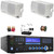 Pyle PD1000BA Bluetooth USB MP3 AM/FM Home Theater Preamplifier Receiver, 2x 3.5" 200 Watt Max Power 3-Way White Mini Box Speakers, VHF Wireless Microphone System, Banana Plugs, Speaker Wire