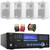Pyle PD1000BA Bluetooth USB MP3 Player AM/FM Radio Home Theater Preamplifier Receiver, 4x Enrock EKMR408W 4" 30 Watt Max Power 3-Way Indoor/Outdoor White Speakers, Banana Plugs, Speaker Wire