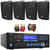 Pyle PD1000BA Bluetooth USB MP3 Player AM/FM Radio Home Theater Preamplifier Receiver, 4x Dual Electronics LU47PB 4" 200 Watt Max Power 3-Way Indoor/Outdoor Black Speakers, Banana Plugs, Speaker Wire