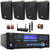 Pyle PD1000BA Bluetooth USB MP3 AM/FM Home Theater Preamplifier Receiver, 4x 4" 200 Watt Max Power 3-Way Indoor/Outdoor Black Speakers, Wireless Microphone System, Banana Plugs, Wire