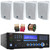 Pyle PD1000BA Bluetooth USB MP3 Player AM/FM Radio Home Theater Preamplifier Receiver, 4x Dual Electronics LU47PW 4" 200 Watt Max Power 3-Way Indoor/Outdoor White Speakers, Banana Plugs, Speaker Wire
