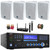 Pyle PD1000BA Bluetooth USB MP3 AM/FM Home Theater Preamplifier Receiver, 4x 4" 200 Watt Max Power 3-Way Indoor/Outdoor White Speakers, Wireless Microphone System, Banana Plugs, Wire