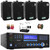 Pyle PD1000BA Bluetooth USB MP3 AM/FM Home Theater Preamplifier Receiver, 4x 5.25" 400W Max Power Waterproof Indoor/Outdoor Black Speakers, VHF Wireless Microphone System, Banana Plugs, Speaker Wire