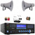 Pyle PD1000BA Bluetooth USB MP3 AM/FM Home Theater Preamplifier Receiver, 2x 12.7" 60 Watt RMS Indoor/Outdoor PA Horn Gray Speakers, VHF Wireless Microphone System, Banana Plugs, Speaker Wire