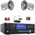 Pyle PD1000BA Bluetooth USB MP3 AM/FM Home Theater Preamplifier Receiver, 2x 8.1" 50 Watt Max Power Indoor/Outdoor PA Horn Gray Speakers, VHF Wireless Microphone System, Banana Plugs, Speaker Wire