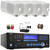 Pyle PD1000BA Bluetooth USB MP3 AM/FM Home Theater Preamplifier Receiver, 4x 3.5" 200 Watt Max Power 3-Way White Mini Box Speakers, VHF Wireless Microphone System, Banana Plugs, Speaker Wire