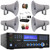 Pyle PD1000BA Bluetooth USB MP3 AM/FM Home Theater Preamplifier Receiver, 4x 12.7" 60 Watt RMS Indoor/Outdoor PA Horn Gray Speakers, VHF Wireless Microphone System, Banana Plugs, Speaker Wire