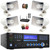 Pyle PD1000BA Bluetooth USB MP3 AM/FM Home Theater Preamplifier Receiver, 4x 6" 50 Watt Max Power 8-Ohms Indoor/Outdoor PA Horn Speakers, VHF Wireless Microphone System, Banana Plugs, Wire