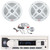 Pyle PLMRB29W2 Single DIN Marine Bluetooth USB/AUX MP3 Player AM/FM Radio Stereo Receiver, 2x 6.5" 600W Max Power Waterproof 2-Way Low Profile Boat White Stereo Speakers, 2-Channel 600 Watt Amplifier