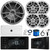 JBL JAM6500N Marine Bluetooth USB-C DAB+ Tuner AM/FM Gauge Style Receiver w/Wired Remote, 4x 6.5" 225W Max White Speakers, 10" 600W Max Subwoofer, 5 Channel Amplifier w/Kit, USB Adapter, Antenna, Wire