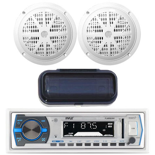 Pyle PLMRB29W Single DIN Bluetooth Marine MP3 Stereo White Receiver, 2x